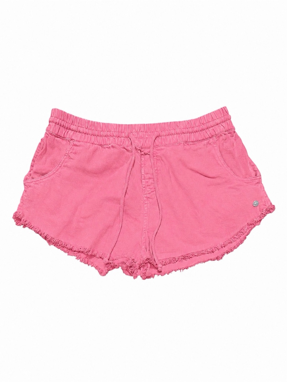 Roxy Women’s Pink 100% Cotton Denim Pull-On Shorts Raw Hem Drawstring Size M